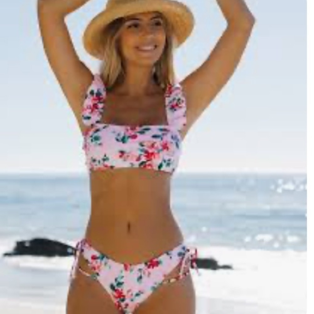 New Kamoni cute light pink floral bikini 2pc beach swimsuit barbiecore SW01